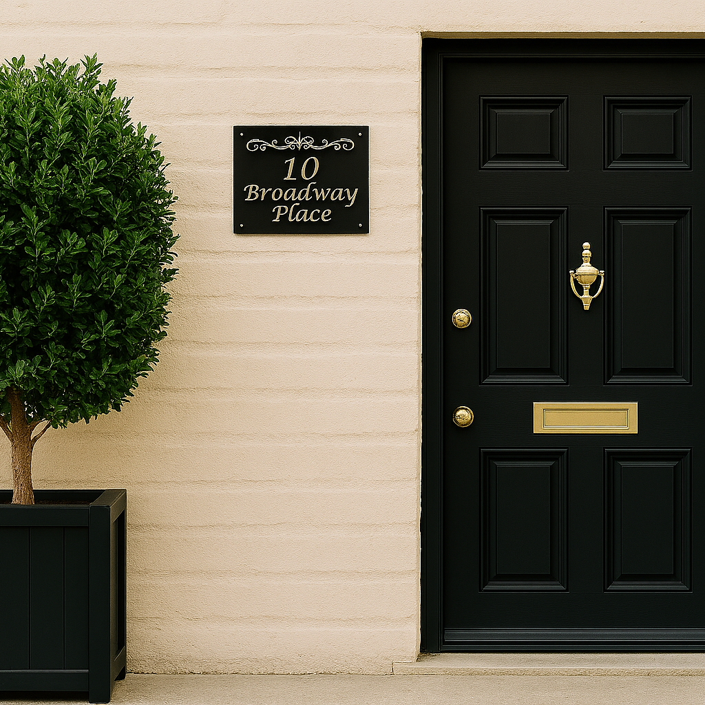 Personalized House Sign – Custom Engraved Door Plaque for Home Address (Modern Black Design)