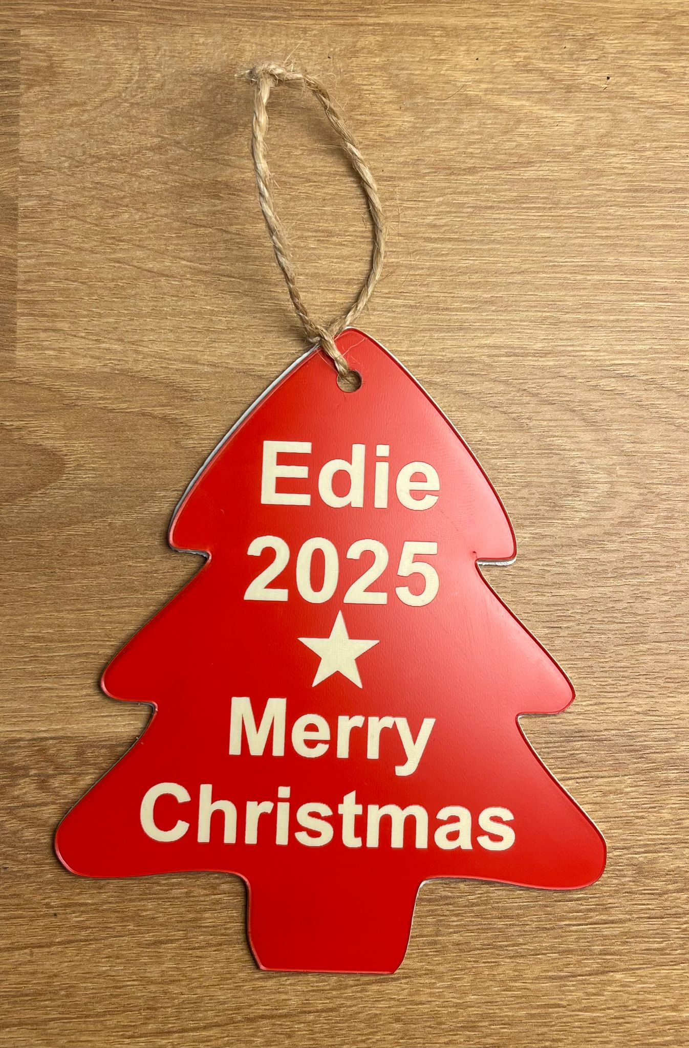 Personalized Red Christmas Tree Ornament – Custom Name & Year Decoration