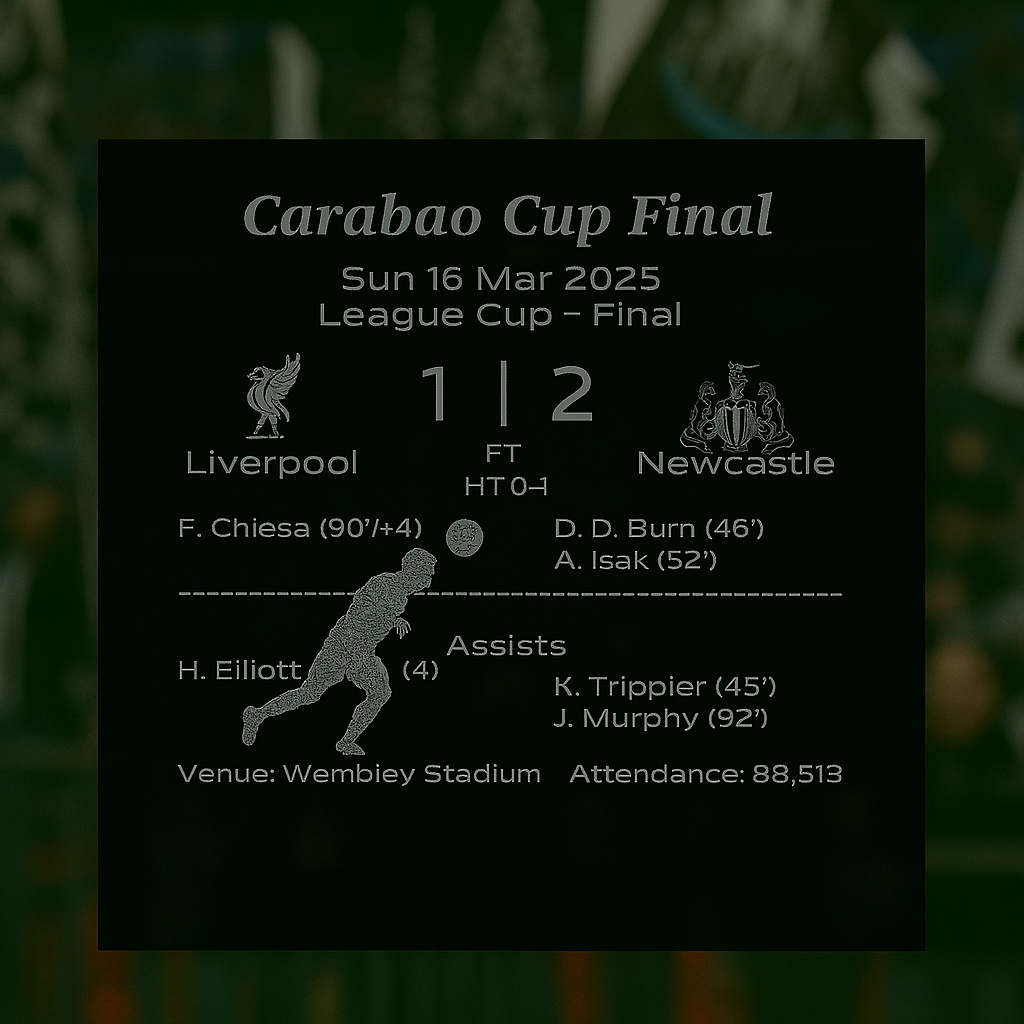 Carabao Cup Final 2025 Plaque – Newcastle vs Liverpool Scoreboard Engraved Sign