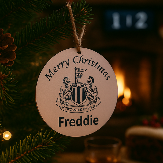 Personalised Newcastle United Christmas Decoration – Custom Name Hanging Ornament
