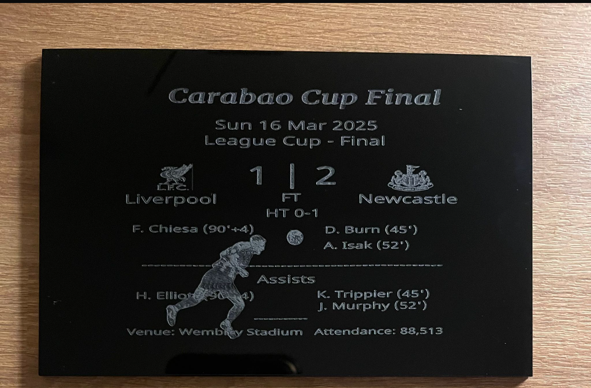 Carabao Cup Final 2025 Plaque – Newcastle vs Liverpool Scoreboard Engraved Sign