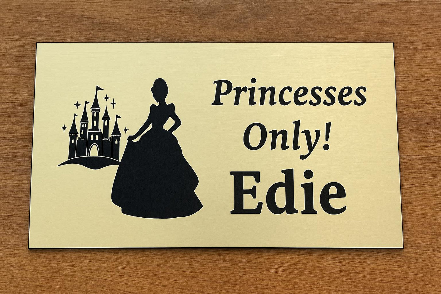 Personalised Princess Plaque – Black Background with White Text, Unicorn & Castle Design – Custom Name
